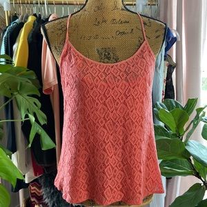 Nanette Lepore Coral Lace Racerback Top Sz 2